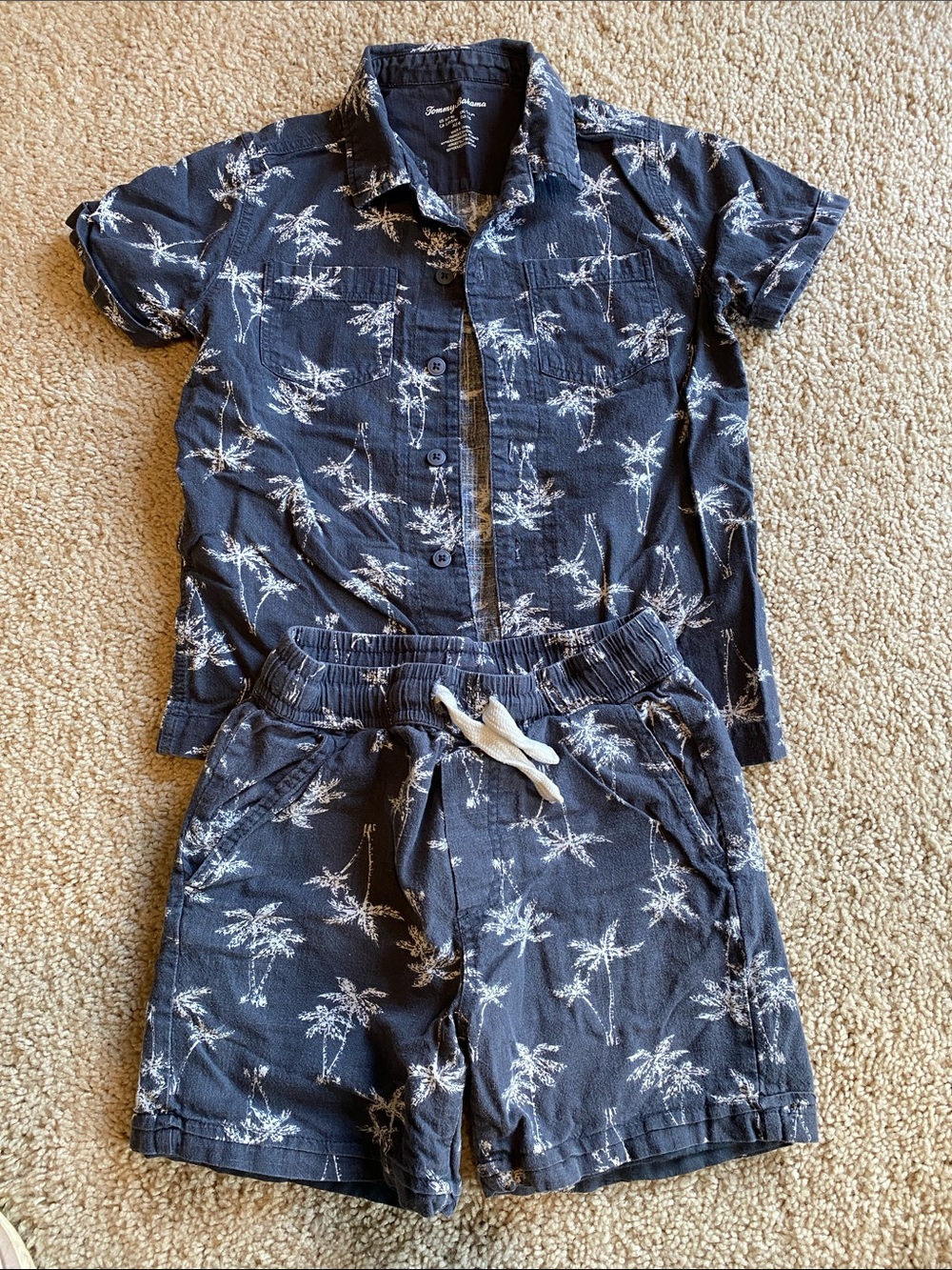 Tommy Bahama Navy and White Palm-Print Kids' Short Set
